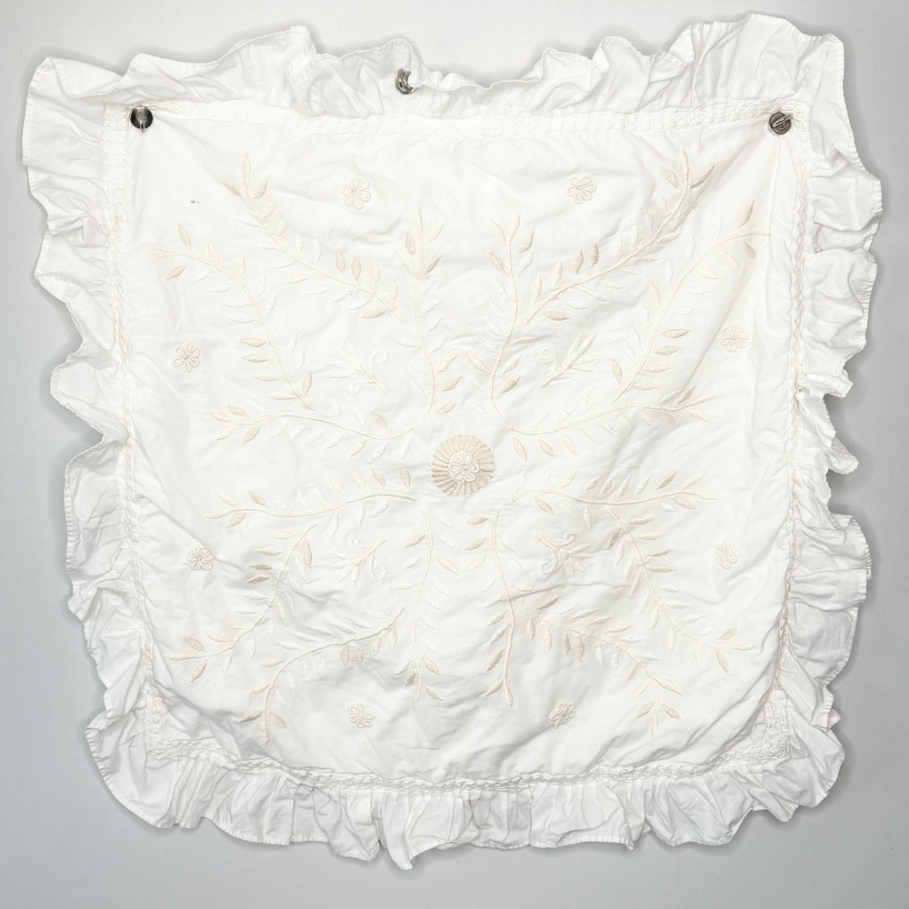 Pottery Barn Queen Duvet Set Embroidered Floral Ruffle 2 Euro Pillow Shams